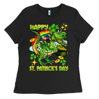 Black Happy St. Patrick's Day T-rex Ladies Tee - CowGirlArtShop