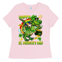 Bubblegum Pink Happy St. Patrick's Day T-rex Ladies Tee - CowGirlArtShop