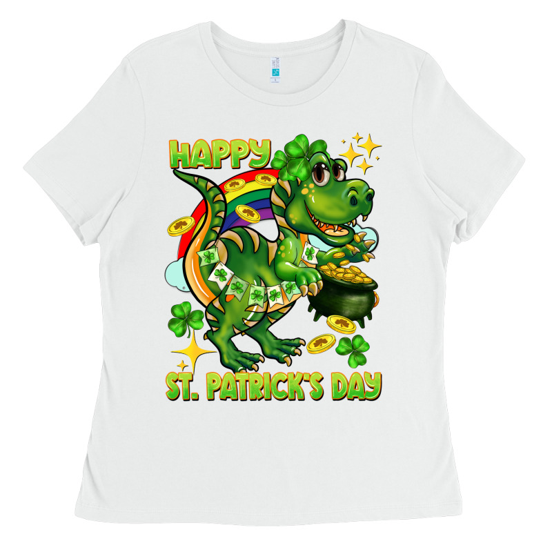 Happy St. Patrick's Day T-rex Ladies Tee by CowGirlArtShop | Teevron