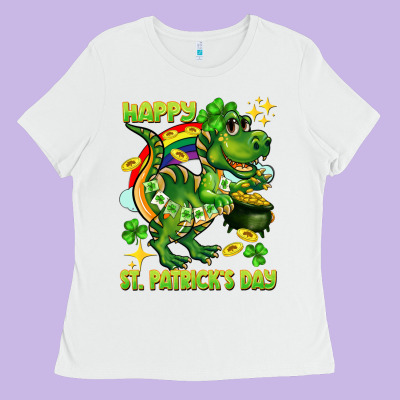 Happy St. Patrick's Day T-rex Ladies Tee Designed By Cowgirlartshop