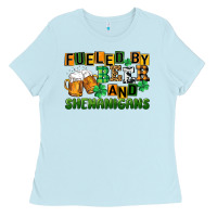 Baby Blue fueled by beer and shenanigans Ladies Tee - CowGirlArtShop