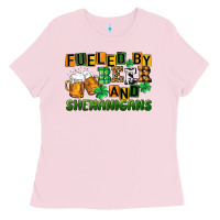 Bubblegum Pink fueled by beer and shenanigans Ladies Tee - CowGirlArtShop