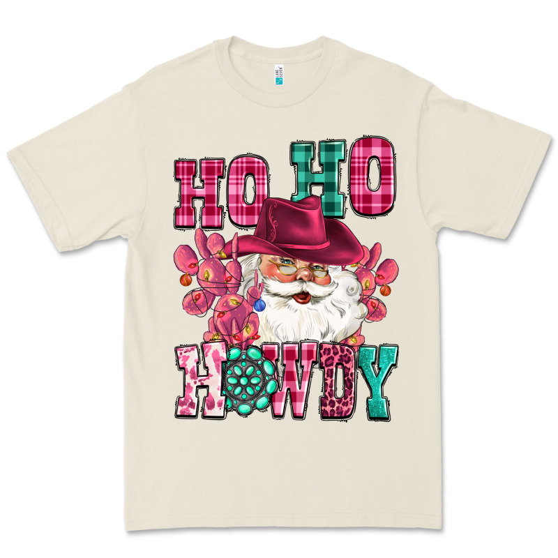 Ho Ho Howdy Santa Pink Christmas Premium Tee by CowGirlArtShop | Teevron