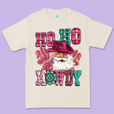 Ho Ho Howdy Santa Pink Christmas Premium Tee Designed By Cowgirlartshop
