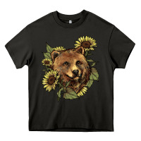 Asphalt Bear head sunflower Heavy Core Tee - HowdyJamesFarm
