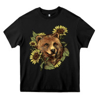 Black Bear head sunflower Heavy Core Tee - HowdyJamesFarm