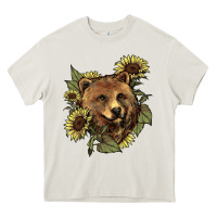 Cream Bear head sunflower Heavy Core Tee - HowdyJamesFarm