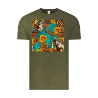 Vintage Olive western horse and sunflower seamless pattern Vintage Tee - FaDigitalArtStudio