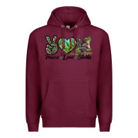 Burgundy Peace Love Sloths Premium Hoodie - LillyAllenDesigns