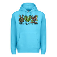 Ocean Blue Peace Love Sloths Premium Hoodie - LillyAllenDesigns