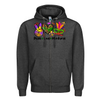 Charcoal Heather peace love  mardi gras Zipper Hoodie - AdoDesignShop