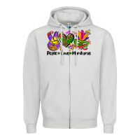 Dove Grey peace love  mardi gras Zipper Hoodie - AdoDesignShop