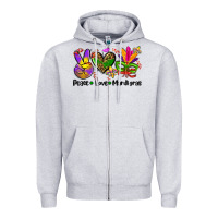 Heather Grey peace love  mardi gras Zipper Hoodie - AdoDesignShop
