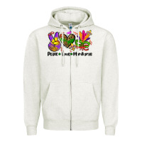 Oatmeal Heather peace love  mardi gras Zipper Hoodie - AdoDesignShop