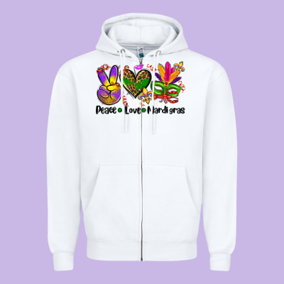 Peace Love  Mardi Gras Zipper Hoodie Designed By Adodesignshop