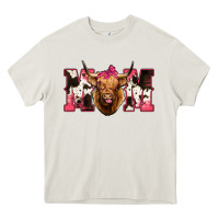 Cream Western Highland Cow mom Heavy Core Tee - HowdyJamesFarm