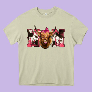 Western Highland Cow Mom Heavy Core Tee Designed By Howdyjamesfarm