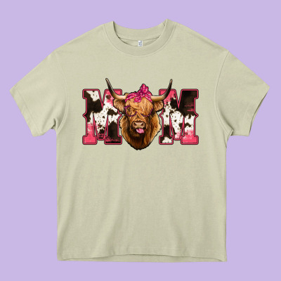 Western Highland Cow Mom Heavy Core Tee Designed By Howdyjamesfarm