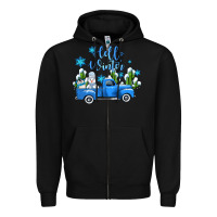Black hello winter with sniwman and  truck Zipper Hoodie - AdoDesignShop
