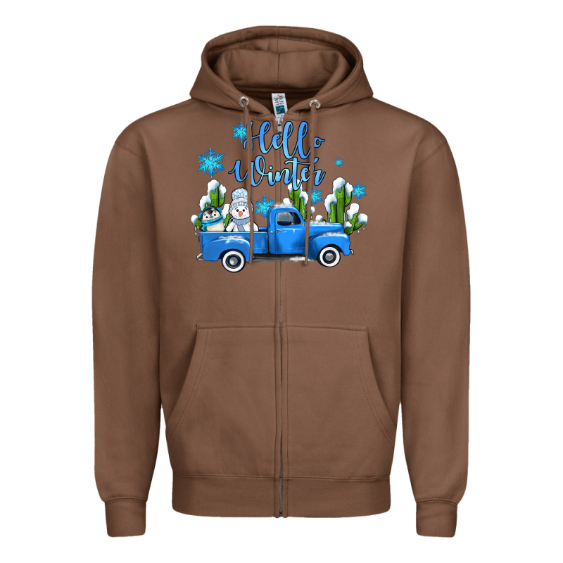 Hello Winter With Sniwman And  Truck Zipper Hoodie by AdoDesignShop | Teevron