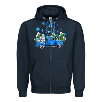 Navy hello winter with sniwman and  truck Zipper Hoodie - AdoDesignShop