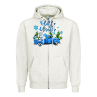 Oatmeal Heather hello winter with sniwman and  truck Zipper Hoodie - AdoDesignShop