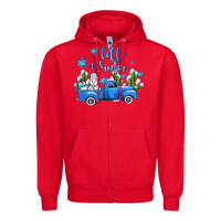 Red hello winter with sniwman and  truck Zipper Hoodie - AdoDesignShop