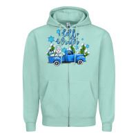 Seafoam hello winter with sniwman and  truck Zipper Hoodie - AdoDesignShop