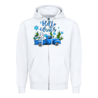 White hello winter with sniwman and  truck Zipper Hoodie - AdoDesignShop