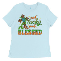 Baby Blue Not lucky just Blessed with Cross St. Patricks day Ladies Tee - HowdyJamesFarm