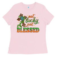 Bubblegum Pink Not lucky just Blessed with Cross St. Patricks day Ladies Tee - HowdyJamesFarm