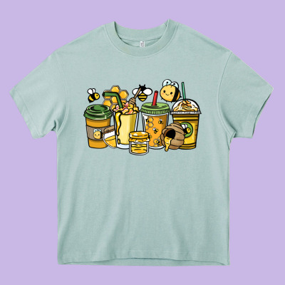 Honey Bee Coffee Cups Heavy Core Tee Designed By Howdyjamesfarm