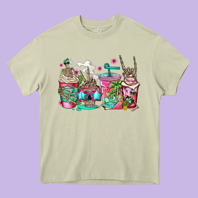 Skeleton Summer Coffee Cups Heavy Core Tee Designed By Jasminsmagicworld