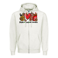 Oatmeal Heather peace love  hot chocolate Zipper Hoodie - AdoDesignShop