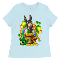 Baby Blue St. Patrick's Donkey with balloon Ladies Tee - HowdyJamesFarm