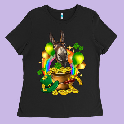 St. Patrick's Donkey With Balloon Ladies Tee Designed By Howdyjamesfarm