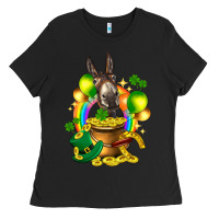 Black St. Patrick's Donkey with balloon Ladies Tee - HowdyJamesFarm