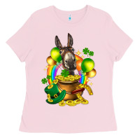 Bubblegum Pink St. Patrick's Donkey with balloon Ladies Tee - HowdyJamesFarm