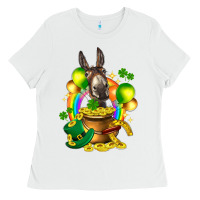White St. Patrick's Donkey with balloon Ladies Tee - HowdyJamesFarm