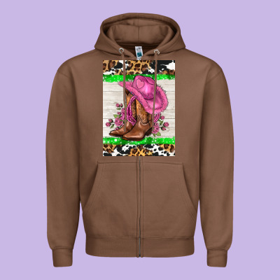 Cowgitl Hat And Roses Zipper Hoodie Designed By Adodesignshop