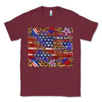 Burgundy American flag and star leopard Classic Tee - Artiststas