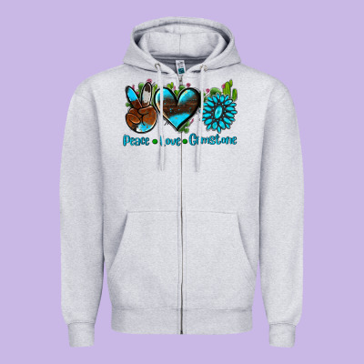 Peace Love  Gemstone Zipper Hoodie Designed By Adodesignshop