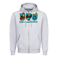 Heather Grey peace love  gemstone Zipper Hoodie - AdoDesignShop