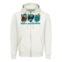 Oatmeal Heather peace love  gemstone Zipper Hoodie - AdoDesignShop
