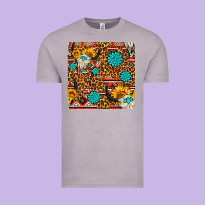 Western Aztec Bull Skull Seamless Pattern Vintage Tee Designed By Fadigitalartstudio