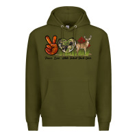 Army Green Peace Love White Tailed Buck Deer Premium Hoodie - LillyAllenDesigns