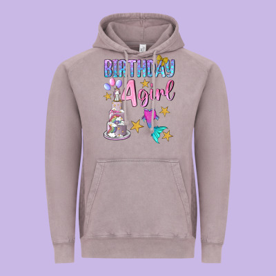 Birthday Girl 4 Vintage Hoodie Designed By Bundleandbundleshop