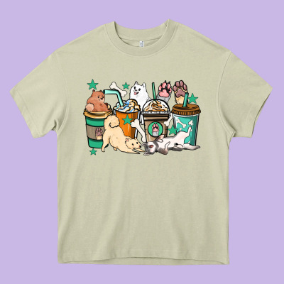 Dog Coffee Cups Heavy Core Tee Designed By Howdyjamesfarm