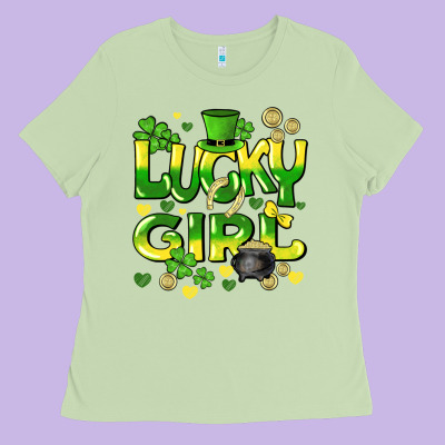 Lucky Girl St. Patricks Day Ladies Tee Designed By Howdyjamesfarm