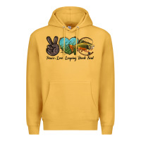 Mustard Peace Love Leaping Brook Trout Premium Hoodie - LillyAllenDesigns